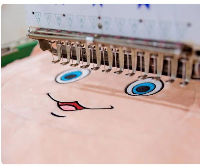Embroidered facial details on fabric